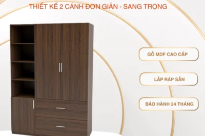 Tủ Quần Áo Đa Năng 2 Cánh Đơn Giản, Sang Trọng, Gỗ MDF Cao Cấp Lắp Ráp Sẵn