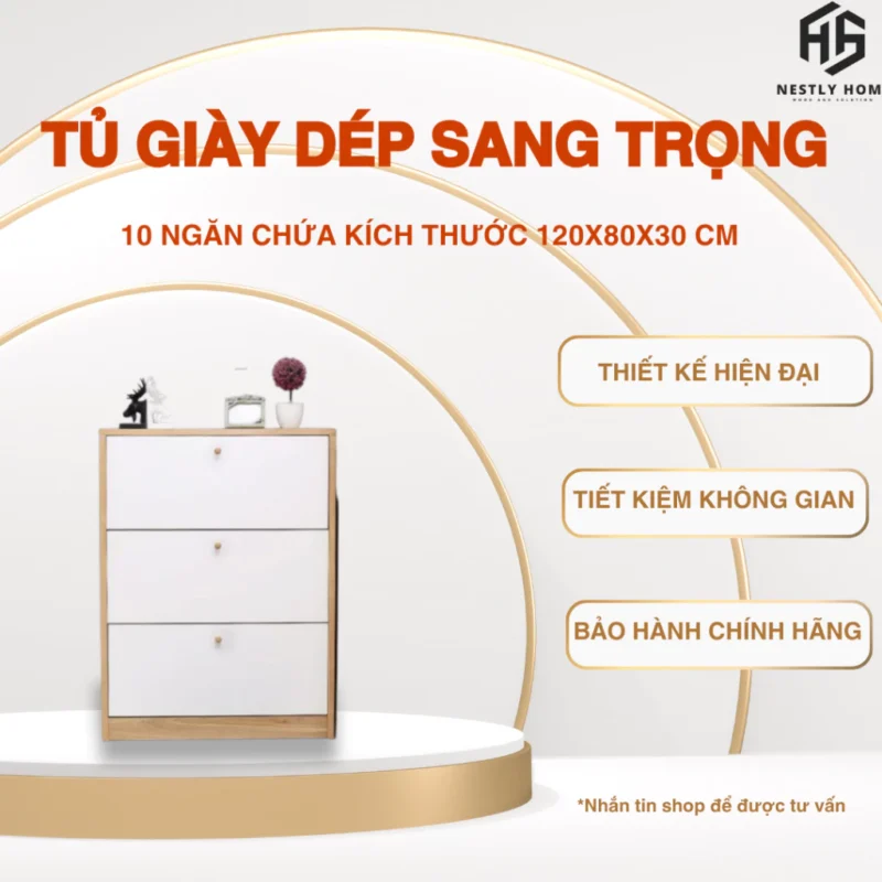 Tủ giày dép sang trọng thương hiệu Nestly Home 10 ngăn chứa kích thước 120x80x30 cm