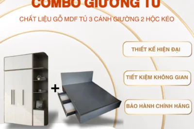 Combo giường tủ thương hiệu Nestly Home tủ 3 cánh giường 2 hộc kéo gỗ MDF chống mối mọt