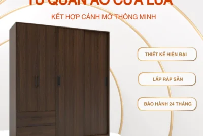 Tủ quần áo cửa lùa kết hợp cánh mở thông minh gỗ MDF cao cấp