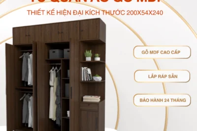 Tủ quần áo gỗ MDF thiết kế hiện đại kích thước D200xR55xC240