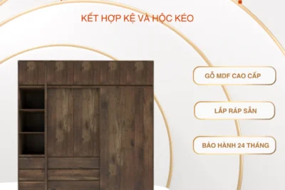 Tủ quần áo cửa trượt thông minh kết hợp kệ và hộc kéo gỗ MDF cao cấp